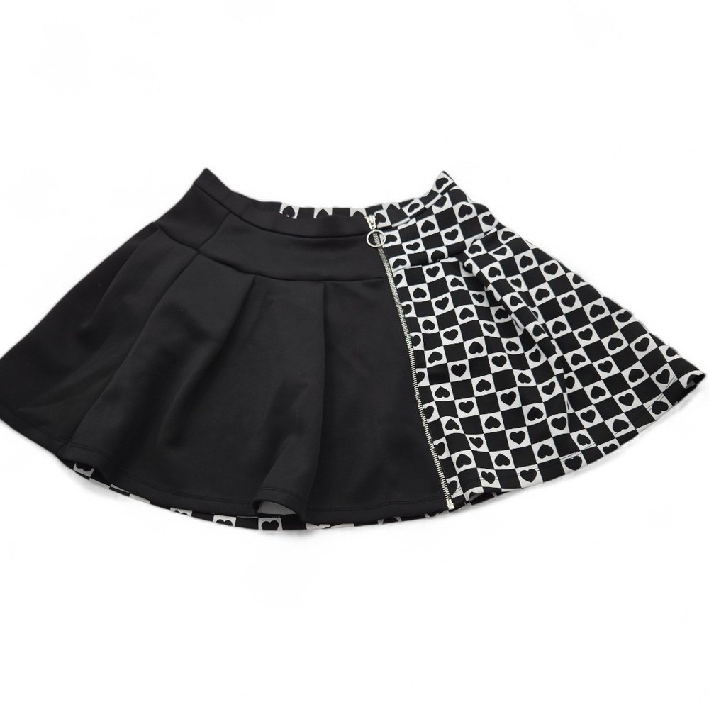 Hot Topic Black Heart Checkerboard Split Pleated Mini Skirt O-Ring Zipper LG Fun
